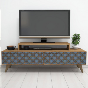 Comoda TV Salvador, Model City, 140x48.8x41.8 cm, Nuc/Albastru fumuriu - Img 3