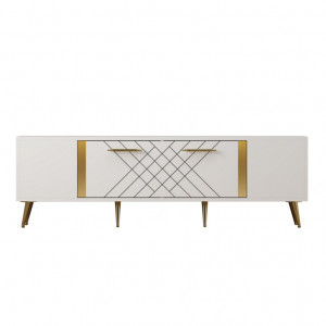 Comoda TV Salvador, Model Detas, 150x48.2x35 cm, Alb/Auriu - Img 6