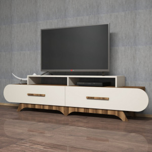 Comoda TV Salvador, Model Flora, 205x50x36.8 cm, Nuc/Crem - Img 1