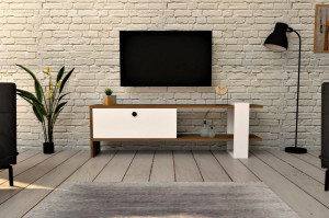 Comoda TV Salvador, Model Gaye, 120x36.8x25 cm, Nuc/Alb - Img 1