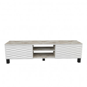 Comoda TV Salvador, Model Linda, 150x40.3x35 cm, Alb marmorat/Alb - Img 6