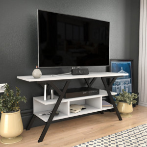 Comoda TV Salvador, Model Minerva, 120x55x35 cm, Negru/Alb - Img 2