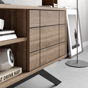 Comoda TV Salvador, Model North, 130x58.6x38.6 cm, Negru/Nuc - Img 3