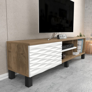 Comoda TV Salvador, Model Olyo, 140x40.3x35 cm, Nuc/Alb - Img 3