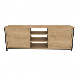 Comoda TV Salvador, Model Otis, 140x50.8x35.3 cm, Negru/Stejar - Img 4