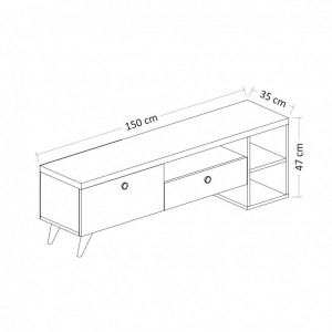 Comoda TV Salvador, Model Parion, 150x47x35 cm, Negru/Stejar - Img 7