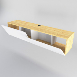 Comoda TV Salvador, Model Poling, 159.7x34.1x36.8 cm, Alb/Stejar safir - Img 2