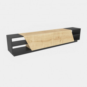 Comoda TV Salvador, Model Rhodes, 240x47.4x37.1 cm, Antracit/Stejar - Img 4