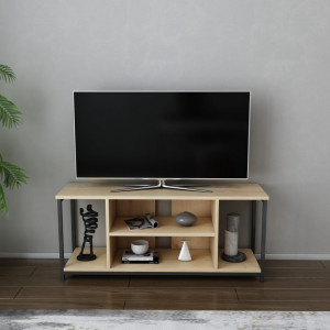 Comoda TV Salvador, Model Rinaldo, 120x50.8x35 cm, Negru/Stejar - Img 1