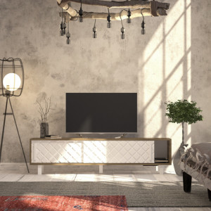 Comoda TV Salvador, Model Rob, 180x48.2x35 cm, Stejar/Alb - Img 2
