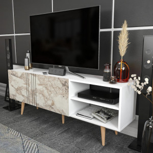 Comoda TV Salvador, Model Ronas, 160x38.6x35 cm, Alb - Img 3