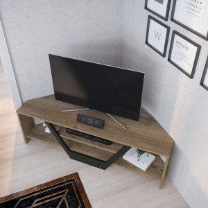 Comoda TV Salvador, Model Sares, 120x36.8x35 cm, Nuc/Negru - Img 4