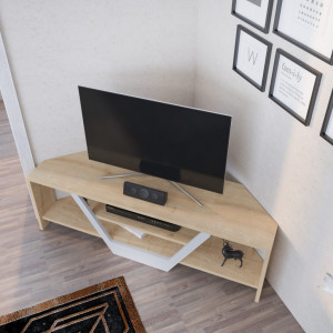 Comoda TV Salvador, Model Sares, 120x36.8x35 cm, Stejar/Alb - Img 4