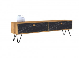 Comoda TV Salvador, Model Side, 160x45x29.6 cm, Pin atlantic/Negru marmorat - Img 3