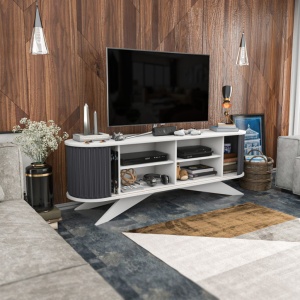 Comoda TV Salvador, Model Stor, 180x60x43 cm, Antracit/Alb - Img 11