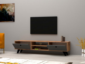 Comoda TV Salvador, Model Tumuki, 160x37x29.6 cm, Natural/Gri - Img 2