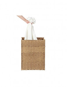 Coș de rufe cu capac și sac interior detașabil, Poliratan, 90 L, Natur, 46 × 33 × 60 cm - Img 6