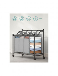 Cos de rufe pentru sortare, Songmics, 4 x 35 L, LSF005, Negru - Img 3