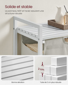 Cos de rufe, Vasagle, Alb, 50x33x76 cm - Img 4