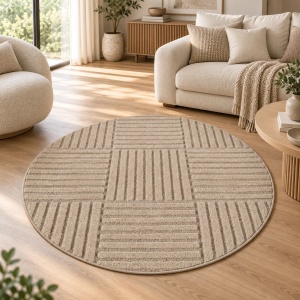 Covor Rotund VivaDeco Art V3, D200 cm, Bej, 100% Polipropilena, Fir 8 mm, 1900 g/mp, OEKO-TEX Standard 100