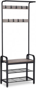 Cuier cu bancuta si suport pantofi Model Medrano, Negru/Bej, 183x72x33.7 cm