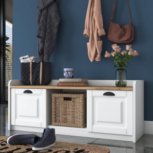 Cuier de hol cu dulap Model Bean, Alb/Nuc, 120x40x45 cm - Img 7