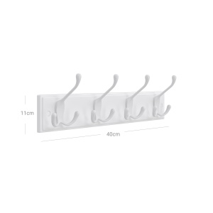 Cuier de perete cu 4 cârlige triple, Alb, 40 × 11 × 7 cm - Img 5