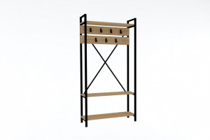 Cuier haine cu rafturi Model Alfa, Stejar, 90x34x180 cm - Img 3