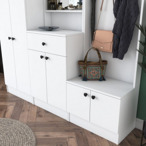 Cuier hol cu dulap Model Baxter, Alb, 179.4x37.3x182.8x cm - Img 6
