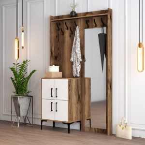 Cuier hol cu dulap Model Berlin, Nuc/Alb, 120x35x200 cm - Img 2