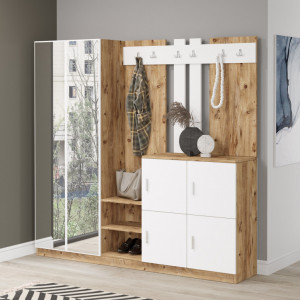 Cuier hol cu dulap Model Berry, Pin/Alb, 187.2x37.5x180 cm - Img 2