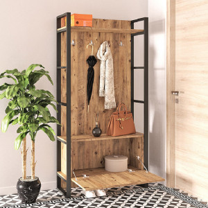 Cuier hol cu dulap Model David, Stejar/Negru, 90x34x180 cm - Img 6