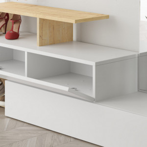 Cuier hol cu dulap Model Ramda, Alb/Stejar, 137x35x54.5 cm - Img 4