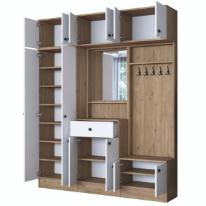Cuier hol cu dulap Model Shaffer, Alb/Nuc, 179.6x37.5x226.4 cm - Img 3