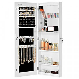 Dulap bijurerii cu oglinda, Songmics, Alb, 108x10x37.2 cm - Img 5