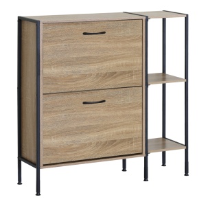 Dulap de pantofi Karleva, natural/negru, 88x24x87 cm - Img 2