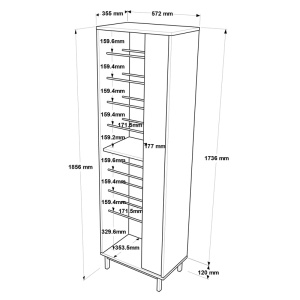 Dulap de pantofi Scarpiera, natural/antracit, 57.2x35.5x185.6 cm - Img 12