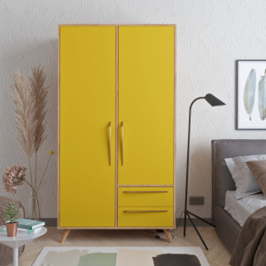 Dulap haine Model Cyria, Galben/Pin, 100x52x190 cm - Img 2