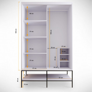 Dulap haine Model Martin, Alb marmorat/Negru/Auriu, 120x57x200 cm - Img 2