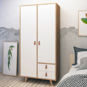 Dulap haine Model Musso, Stejar/Alb, 100x52x190 cm - Img 1