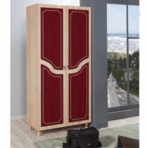 Dulap haine Model Stil, Stejar sonoma/Rosu, 90x52x192 cm - Img 1