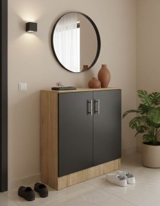 Dulap Pantofi 6 perechi Model Souken, Stejar / Gri Inchis, 60x40x80 cm