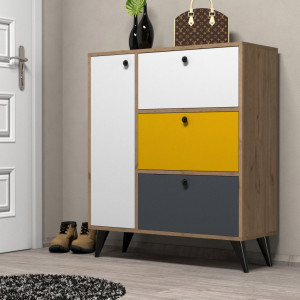 Dulap Pantofi Model Annabelle, Stejar/Alb/Galben/Antracit - Img 1