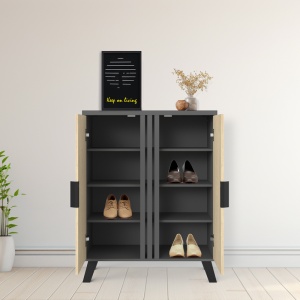 Dulap pentru pantofi Shoby, 2 usi, 4 polite, Sonoma/Antracit, 70,5 x 30 x 91 cm - Img 2