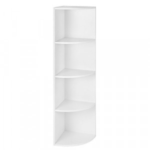 Etajeră de colț cu 4 polițe, design curbat, Alb, 30 × 30 × 129,5 cm