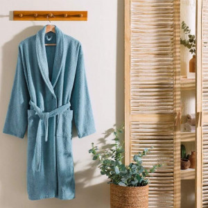 Halat de baie Unisex Salyaka Albastru, Marime L / XL (Bumbac 100%) - Img 1
