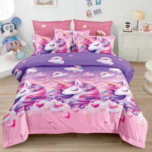 Lenjerie 1 Persoana Copii, Finet, 4 Piese - Unicorn Love