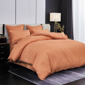 Lenjerie cu Broderie si Insertii Square Dot Caramiziu 6 Piese (Finet) - Img 1