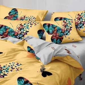 Lenjerie cu Elastic 180x200 cm, Yellow Butterfly 6 Piese (Finet) - Img 3