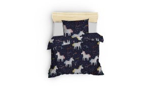 Lenjerie de pat 1 Persoana Model Magic Unicorn Dark Blue - Img 2